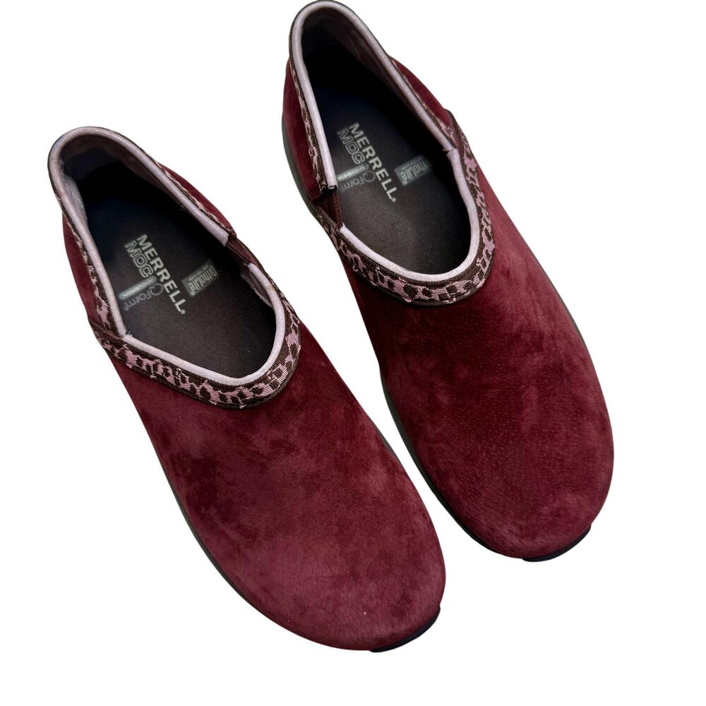 Merrell Women's Burgundy Slip-On Flats with Leopard Trim